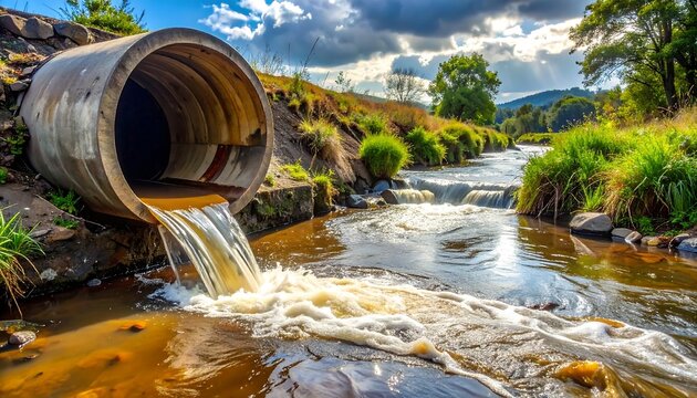 Polluted stream with outflow pipe