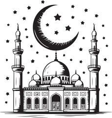 Black  Islamic Vector Set with Mosque,and Minaret  Black Vector Illustration 