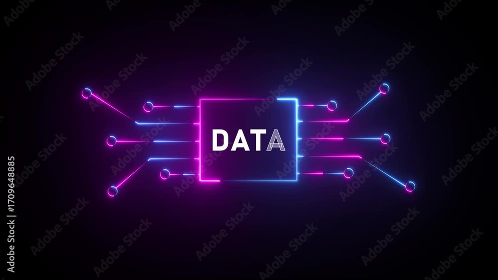 Aufkleber data circuit board neon glow abstract technology concept connection communication