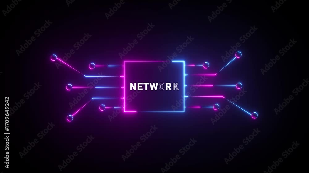 Poster network circuit board neon glow abstract technology concept connection communication