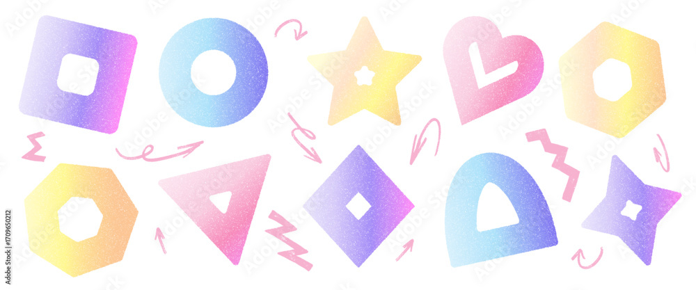 Aufkleber Gradient shapes with noise grain set. Abstract geometric figures on white background for modern vector design. Vector geometric pattern icons with square, circle form and others graphic element.