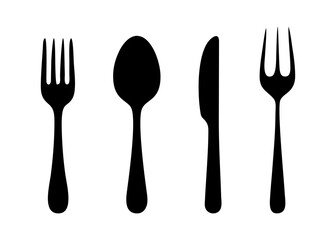 Cutlery Silhouettes Fork, Spoon, and Knife on White