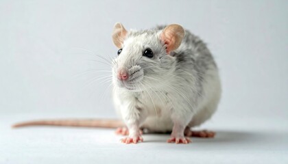 Close-up of a gray and white rat