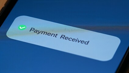 Displaying payment received notification bubble on smartphone screen, with green checkmark icon