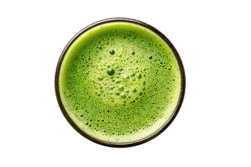 Top-down view of vibrant green matcha tea
