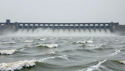 Industrial Dam Amidst Churning Waters