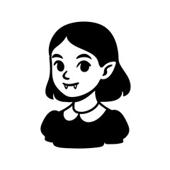 Cute minimalist black and white portrait of a smiling vampire girl.
