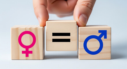 Gender Equality Concept with Male and Female Symbol on Wooden Blocks