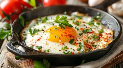 Crispy fried egg cooked to perfection in a cast iron skillet for a delicious breakfast treat