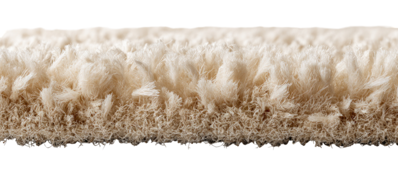 Close-up view of a beige textured carpet pile