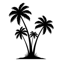 Obraz premium Silhouette of four palm trees with lush foliage against a bright backdrop perfect for tropical designs