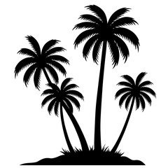 Silhouette of tropical palm trees on a small island conveying paradise and vacation vibes