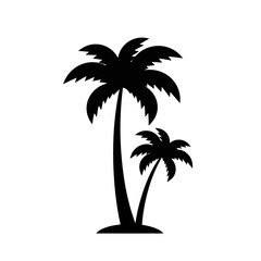 Silhouette of two palm trees with lush fronds on a representing tropical vacation destinations