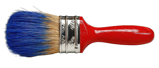Red-handled paintbrush with blue bristles