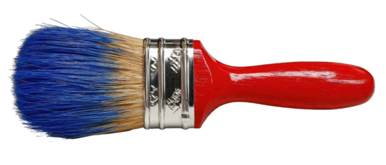 Red-handled paintbrush with blue bristles