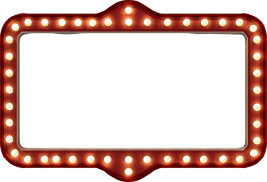 Vintage illuminated sign frame with light bulbs on the edges, perfect for text insertion.