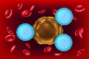CAR T-cell therapy in Acute myeloid leukemia. CAR T-cells are binding to cancer cells and destroying them. Engineering patient-derived immune cells to treat cancer.