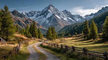 Mountain path through alpine valley