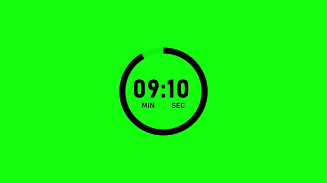 Digital timer with 09:30 displayed on a bright green background with a circular progress bar clock countdown