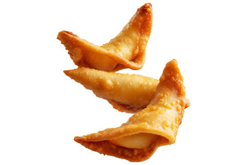 Fototapeta premium Fried cheese sticks wrapped in dough or spring rolls stacked in pile, isolated on white transparent background, concept of Venezuela cuisine snack