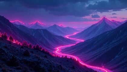 Abstract Neon Mountains Landscape
