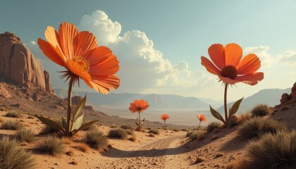 Orange Flowers in Desert