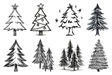 Obraz premium Hand-drawn evergreen tree illustrations.