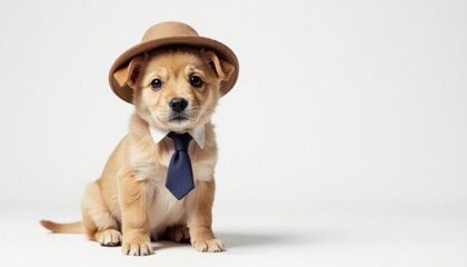 Puppy in a hat. Adorable pet.