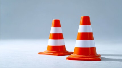 Two orange traffic cones stand upright against a simple background. They are commonly used in construction and roadwork. This image captures safety and caution. AI
