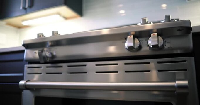 Modern stainless steel oven with sleek design in kitchen