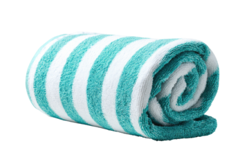 Rolled turquoise and white striped towel