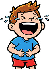 Cartoon Boy Laughs Tears Streaming Joyful Expression