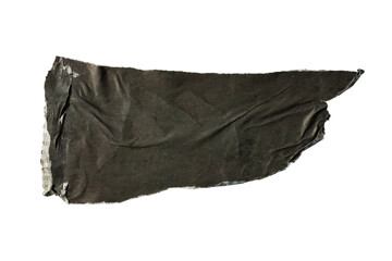 A collage of a black flag shape made from torn old newspaper