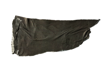 A collage of a black flag shape made from torn old newspaper