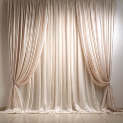 Cream-colored drapes, full-length, against a light wall