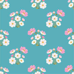 Seamless Flower Blossom Pattern Watercolor Illustration on White Background
