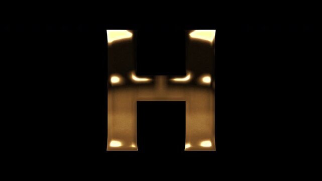Golden uppercase alphabet reflecting light "H", alpha channel