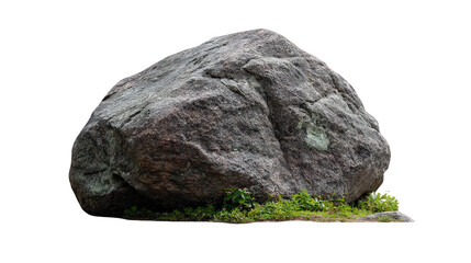 Dark Grey Speckled Rock with Green Grass Base on Transparent Background