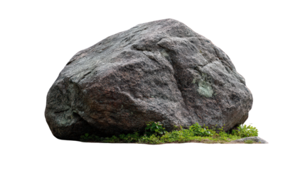 Dark Grey Speckled Rock with Green Grass Base on Transparent Background
