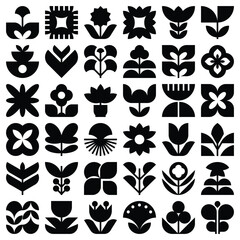 Geometric Floral Silhouette Collection Modern Botanical Flower and Leaf Icon Set