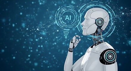 AI Robot Thinking, Futuristic Technology Concept.