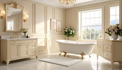 Fototapeta premium modern bathroom with white bathtub