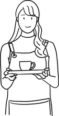 A female barista holding a cup of coffee
