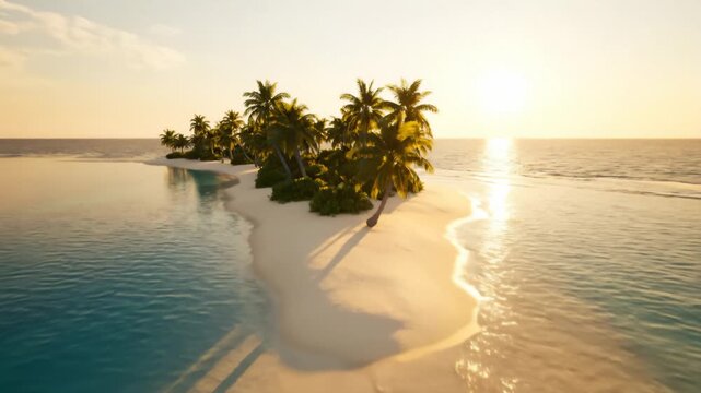 Palm-Fringed Isthmus Separates Lagoon and Ocean