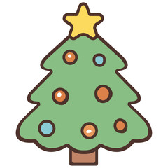Christmas tree with star and balls. Vector illustration in flat style.