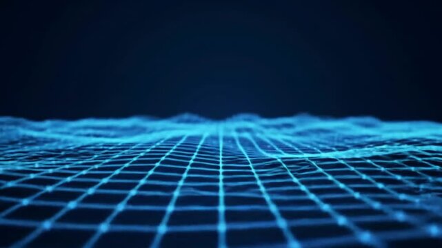 Digital Wave: An abstract representation of data and technology, featuring a shimmering, blue digital wave pattern rising gently on a structured grid.