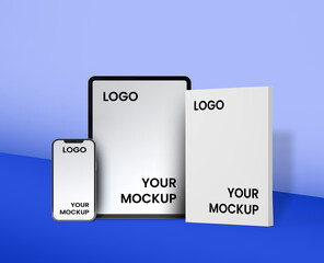 book tablet phone, mockup logo 