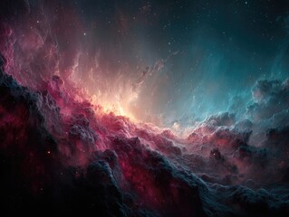 Cosmic nebulae, vibrant hues, swirling clouds