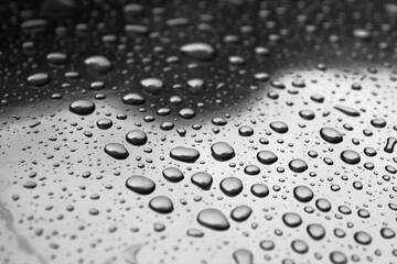 Black and white rain drops on glossy texture