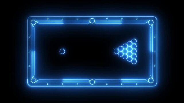 glowing neon billiards table icon animation on black background. Animation of neon snooker game table. blue billiards table icon animation. Concept of billiards sport, hobby, leisure, game.
